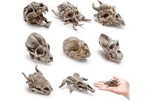 GW Box 8 Pcs 2.3 Inch Animal Skull Figurines - Mini Resin Skulls Dinosaur, Alien & More - DIY Crafts, Micro Landscape &Halloween Christmas Decor