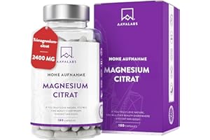 ‎AAVALABS Magnesiumcitrat Kapseln Hochdosiert 2400mg | Magnesium Hochdosiert Kapseln Tri- Magnesiumcitrat Pulver 360mg Elementares Magnesium Citrate Pulver pro Tag - 180 Kapseln Hohe bioverfügbarkeit Vegan