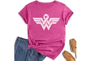 hohololo Tee-Shirt Octobre Rose pour Femme Cancer du Sein Octobre Rose Ruban T-Shirt