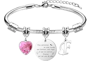 Yoskiasd Inspirador Pulsera Regalo para Mujer Chicas Letras Iniciales Pulsera Gracias Regalo para Amiga Hermana Mamá Papá Regalo de Amistad Joyería Regalo de Graduación Cumpleaños Navidad