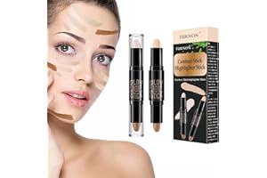 TUKNON Contouring Viso,Contouring Stick,Concealer,Highlighter Stick,Stick Contorno 2 in 1,Bastone Contorno,Doppio Correttore Testina,Trucco Highlight Stick,Correttore,Contour Stick per Testa Doppia,#01+#03