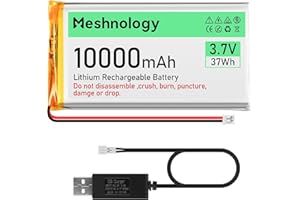 Meshnology 3.7V 10000mAh Li Battery with USB Charger Cable 1163115 1S LiPo Battery with Protection Board Insulated Rubber Tape and Micro PH2.0 Plug for Ar duino ESP32 Module Board Drone RC Car (1Pack)
