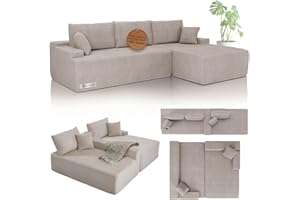 ‎JUSKYS Juskys Sofa Coredo - modernes Cord Sofa mit Ottomane rechts, gemütliche Couch mit Schaumstoffpolsterung, Cordbezug & Kissen, modular - Taupe
