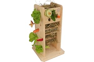 RESCH HEIMTIERBEDARF Resch Nr43 Tour de nourriture en épicéa massif naturel avec parois perforées et baguettes rondes à poser ou suspendre les collations Grande pelle à foin accessible des deux côtés 24,5 x 40 x 24,5