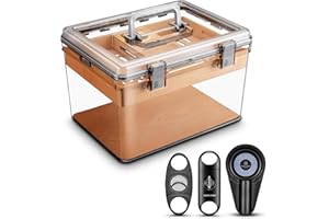 CLZOONG Acryl Zigarren Humidor Set mit Luftbefeuchter und Hygrometer, transparenter Humidor Fall Eingebautes Zedernregal, tragbarer Desktop Humidor Box Lagerung für etwa 100 Zigarren (Large)