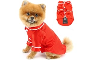 PAIDEFUL Soft Faux Silk Sleepwear for Small Dogs Cats Lapel Doggie Loungewear Lightweight Breathable Puppy Pajamas PJS Two-Legged Pet Shirt Clothes Summer Spring Chihuahua Apparel Button Up,Red,M