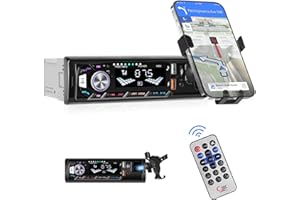 SIXWIN Single Din Car Stereo with Mobile phone holder Bluetooth 5.0 Hands Free Calling FM Car Radio Car Mp3 Player USB AUX Port Remote Control 7 Color Light Car Audio System Car Stereo Receiver