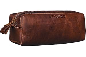 ‎STILORD STILORD 'Linus' skórzany piórnik vintage piórnik szkolny dla mężczyzn i kobiet, Koniak - Ciemny brąz, M, Klasyczny