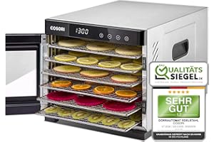 ‎COSORI COSORI Dörrautomat edelstahl, Food Dehydrator mit 50 Rezepte, inkl. 6 Edelstahl-Dörrtabletts, 3 Dörrgitter, 3 Dörrmatte, große Fläche 0,6 m², 48 Std. Zeitschaltuhr, LED-Display (35°-75°C) und 650W