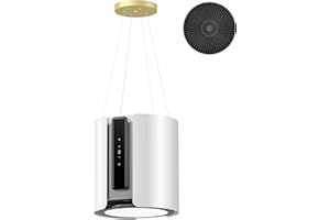 FIREGAS Inselhaube, Dunstabzugshaube mit Umluft/Abluft, 480 m³/h, Edelstahl, Deckenmontage, Fernbedienung, Timer, 9-Stufige, A Energieeffizienz,Weiße