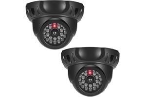 JIZZU 2Pcs Dummy Cameras Fake CCTV, Dummy CCTV Camera Outdoor Indoor, Fake Security Camera with Flashing LED Light, Fakes Dome CCTVs Security Cameras Waterproof, Simulation Monitor for Home, Office