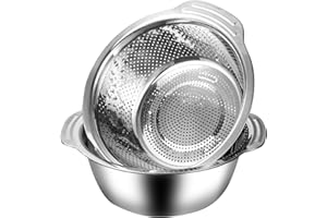 Defaun Stainless Steel Colander with Bowl 2-Piece Set, Kitchen Strainer Sieve & Mixing Bowl with Handles for Washing Vegetables, Pasta Draining, Salad Tossing and Food Prep（24CM）