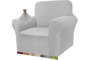 Granbest High Stretch Armchair Covers Super Soft Chair Covers for Living Room Jacquard Sofa Cover for Dogs Non Slip Chair Slipcover with Arms Furniture Protector (1 Seater, Silver Gray)