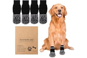 RTDHO 2 Pairs Anti Slip Dog Socks with Grips,Dog Socks Paws Stop Licking Adjustable Dog Shoes Paw Protectors Boots for Senior Injured Small Medium Large Dogs Hardwood Floors Indoor Walking (Grey M)