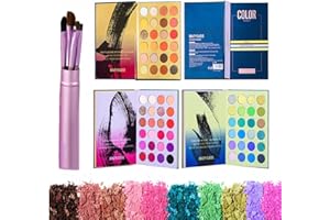 BEAUTY SEARCHER Juegos de maquillaje, 72 colores Paleta de sombras de ojos Pigmentada Brillo Brillo Sombra de ojos mate Paleta de maquillaje todo en uno con 5 piezas Juego de pinceles de maquillaje profesional