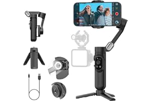 AOCHUAN 3-Achsen-Gimbal-Stabilisator für iPhone 15/14 Pro Max Android, faltbarer Smartphone-Gimbal mit integriertem Fülllicht,1/4-Gewinde,professionelle Anti-Shake für TikTok YouTube (Smart X Schwarz)