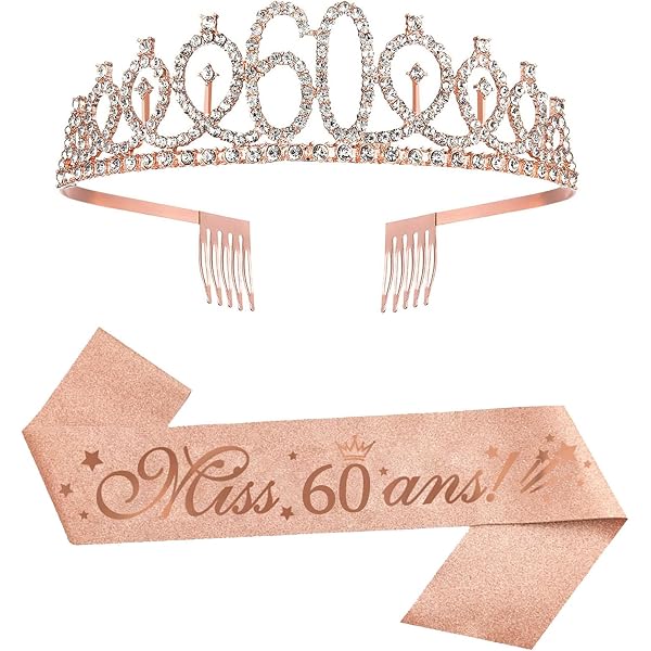 Set Anniversaire 60 Ans - Écharpe Satin Et Diadème Or Rose - Décoration Fête Femme