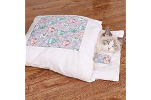 URITIS Halbgeschlossener Katzenschlafsack, selbstwärmendes Katzennestbett, Haustiermatte, Teppich mit Kissen, bequemes Haustierhöhlenbett, warmes Katzennest im Herbst und Winter, Hundehütte