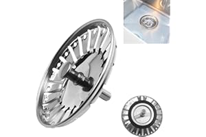 ERIOSCAR Ø 84 mm Tappo Lavandino Cucina in Acciaio, Tappi per Lavello Universale, Filtro per Lavello Cucina, Regolabile in Altezza, per Cibo Hair Catcher, Non si Intas