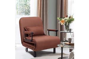 CASART. Folding Sofa Bed, 3-in-1 Convertible Recliner Chair with Pillow and Caster, Indoor Single Sleeper Guest Bed Lounge Futon Couch for Home Office Bedroom Living Room (Coffee)