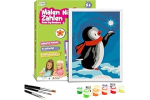 Zimrobin Malen Nach Zahlen für Kinder –13×18cm Malen Nach Zahlen Kinder ab 5 6 7 Jahre Mädchen und Junge，Kreatives Geschenk mit Rahmen 3 Pinsel und Acrylfarben (kleiner Pinguin)