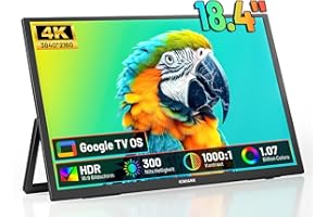 KINHANK Monitor Przenośny 4K 18,4 cala z Google TV, UHD 3840 * 2160, HDR, 85% NTSC, IPS, mobilny zewnętrzny monitor dla Mac laptopa PC Xbox PS5 telefonu USB C/HDMI, kompatybilny z VESA, wbudowana podstawka