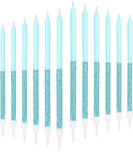 Bougies D'anniversaire Unies, 14 Cm, Bleu Clair (1 Pqt. / 12