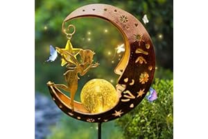 YeahBoom Mond Solarleuchten Garten, Metall Mond Solar Gartenleuchte, LED Glaskugel Gartenleuchte, Solarleuchte mit Erdspieß, Gartendeko für Hof Rasen, Freien Solarlampe Außen