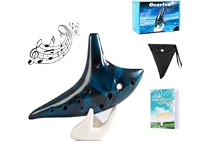 XUBX 12-dołkowe okaryny, Alto C, Okaryny ceramiczne, Słoma wędzona Wzór, z Torbą i Śpiewnikami, Mini instrumenty muzyczne, Idealny dla początkujących, Profesjonalna wydajność (Niebieski)