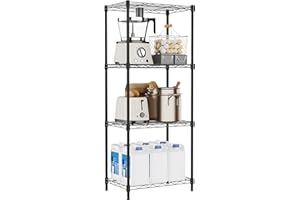M MZG Shelf 4 Tier Sturdy Metal Narrow Storage Shelves Storage Unit with Adjustable Leveling Feet Pantry Laundry Kitchen Garage Black 30 x 45 x 106.4cm