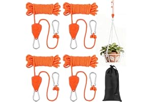 NUTKIT 4 Piezas Trinquete de Cuerda con Gancho,4M de Cuerda de Trinquetes Ajustable con Bolsa de Almacenamiento,Trinquete de Cuerdas de Suspención,para Lámpara de Planta,Tienda,Senderismo(Naranja)