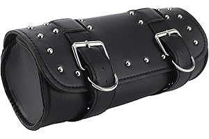 Yuecoom Bolso Cuero Moto, Bolsa de Herramientas de la bifurcación Delantera de la Motocicleta,Bolsa de Motocicleta Alforja de Cuero PU Moto Rollo Equipaje (Negro)