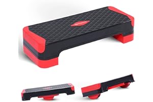 NORTHERN STONE Marchepied d'aérobic 2 en 1 avec planche d'équilibre du corps, marche d'exercice pour entraînement de fitness, hauteur réglable de 10 cm et 15 cm (noir – rouge)