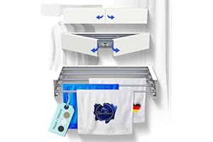 ‎HOMELLENCE WHERE HOME MEETS EXCELLENCE Homellence - Eleganter Wäscheständer Wand ausziehbar - Wandwäschetrockner ausziehbar platzsparend - Robuster Wäschetrockner Wand - Wäscheständer Wandmontage mit 3,50m Trockenlänge (70 cm, Weiß)