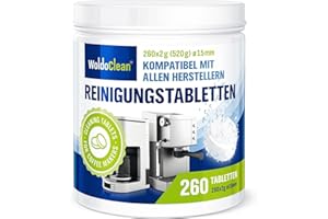 WOLDOCLEAN Pastillas para la limpieza de cafeteras automáticas - 260x tabletas limpiadoras compatible con marcas, Delonghi, Dolce Gusto, Nespresso, Seaco, Krups, Senseo, Bosch