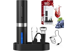 CIRCLE JOY Cavatappi Elettrico per Vino, Set Regalo Apribottiglie Ricaricabile 5 In 1 Con Base di Ricarica, Tagliacapsule, Versatore per Vino E Tappo per Vino a Vuoto