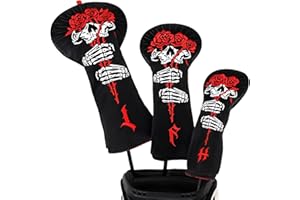 BIG TEETH Couvre-clubs de golf en bois pour conducteur/parcours/hybride/(1.F.H) en cuir PU noir motif tête de mort rose