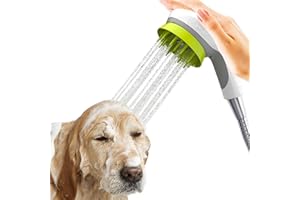 VTIZIKL Pomme de douche de toilettage pour chien avec brosse de massage et fonction pause d'économie d'eau, pommeau de douche pour chats et chiens (blanc)