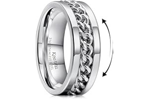 King Will Intertwine 8mm Spinner Ring Black/Blue/Silver Edge Serrated/Edge Polished Stainless Steel Fidget Ring Anxiety Ring for Men