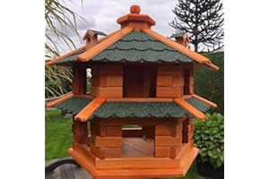 DARLUX Vogelvilla wetterfest von L bis XL Futterhaus Vogelhaus mit oder ohne Ständer in Braun mit Rot, Grün oder Blau für Garten und Balkon (Größe XL ohne Ständer )