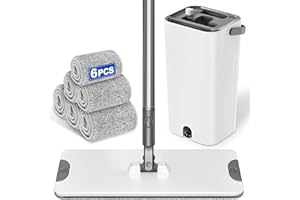 ILAVCLEAN Floor Mop and Buckets Sets: Flat Head with 6 Reusable Microfibre pads for Dry Wet Cleaning - Housewife Dust Mop for home Bathroom Kitchen Laminate Wooden Floor