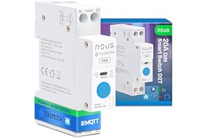 Nous Inteligentny przełącznik DIN 20 A z Tasmota (ESP32), monitorowanie energii, kompatybilny z MQTT, Home Assistant, Matter, sterowanie głosem za pomocą Alexa, Google Assistant