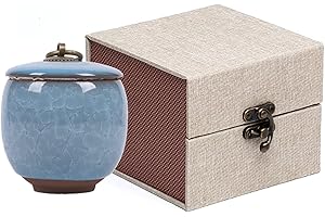 VENCEDE Handicrafted Ceramics Mini Pet Urns, Small Urn for Human Ashes, Ashes Keepsake Memorial Ashes Holder, Pet Coffin, Urn for Dog Ashes Cat Ashes Pet Ashes, Sealed Ceramic (Blue)