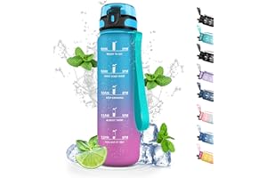 GRSTA Gourde 1l, Gourde Sport anti Fuite, Gourde Reutilisable avec Filtre, Gourde Graduée avec Marqueur de Temps, Gourde Musculation, Facile à Nettoyer, Gourde pour Running, Randonnée, Campeggio, Extérieur