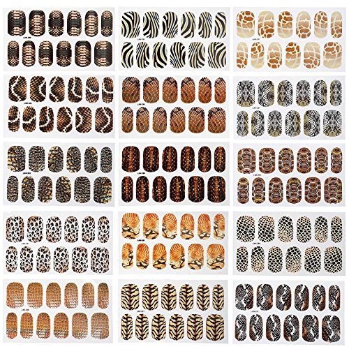 BMC 15pk Snake Crocodile Zebra Turtle Lizard Mixed Animal Pattern Nail Polish Art Decal Sticker Wrap Strips - Master Set