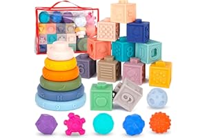 NCKIHRKK Bloki dla niemowląt, 24 sztuki, miękkie bloki do układania w stos, dla dzieci w wieku od 6 do 12 miesięcy, zabawka sensoryczna dla małych dzieci w wieku 1-3 lat