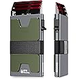 SEMORID Slim Aluminum Card Holder, Expandable Backplate, RFID Blocking Minimalist Pop Up Wallet with Gift Box, Holds 12+ Cards Plus Cash, Grey + Green, Smart Pop Up Wallet