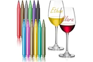 Teokantz Weinglas Marker Stifte, 12-er Pack Glasstifte für Partys & Feiern, Glas Stifte mit Abwaschbarer Tinte, Ideal für Gläserbeschriftung, Fenster, Porzellan, Kunststoff, Geburtstagsevents