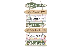 CHDITB Garden Rules Wood Sign, Beautiful Handmade Garden Wooden Hanging (29x20x0.5cm), Let it Grow Listen To Birds Wish For Rain Feel The Breeze Wall Plaque, Garden Presents for Gardeners Women
