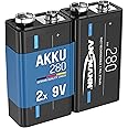 Ansmann 9V size Rechargeable Batteries [Pack of 2] 280mAh 8.4V NiMH Low Self-Discharge E-Block Size Battery Walkie Talkies, Speakers, Microphones, Multimeters, Toys - Black
